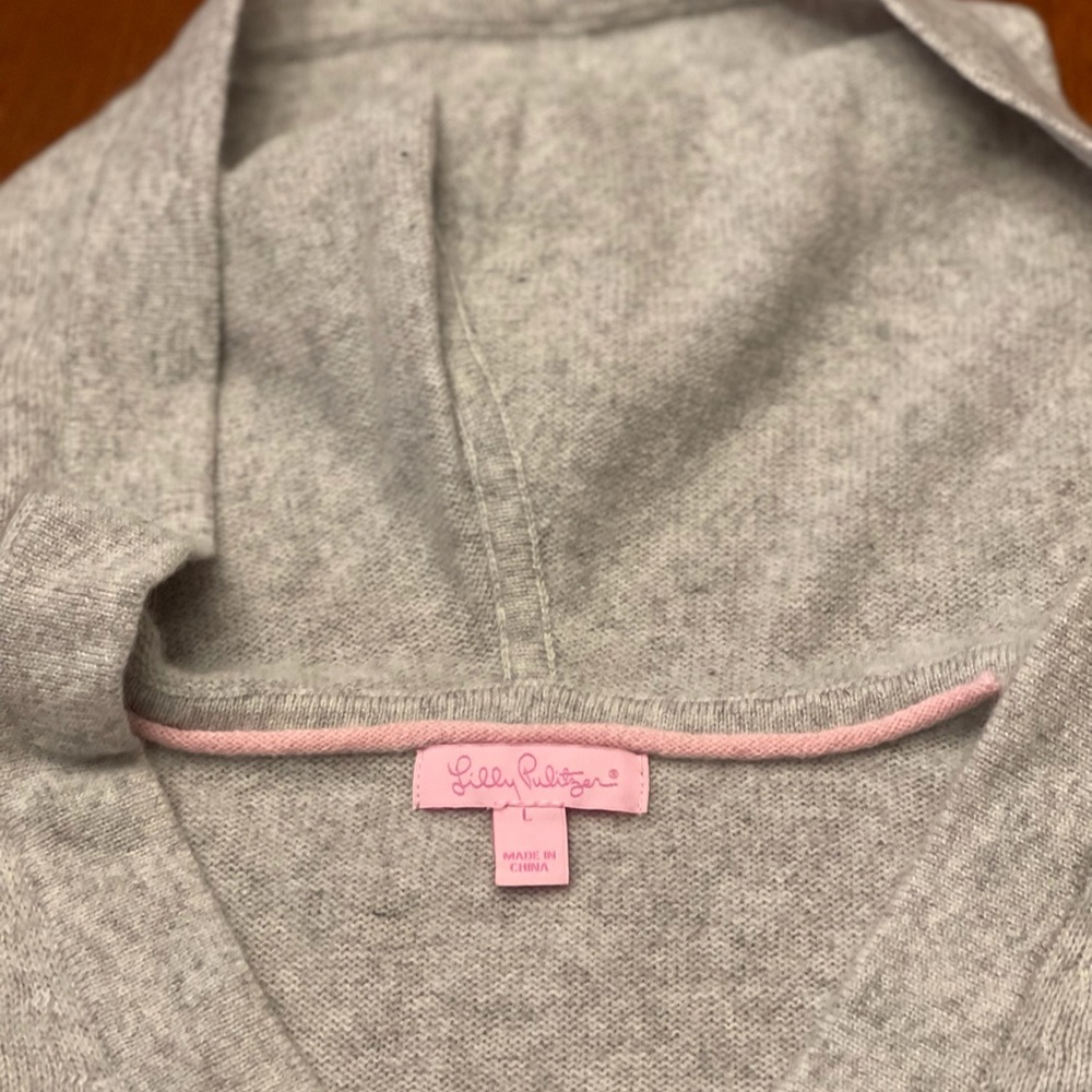 Lilly Pulitzer Light Gray Sweater with Pink Trim